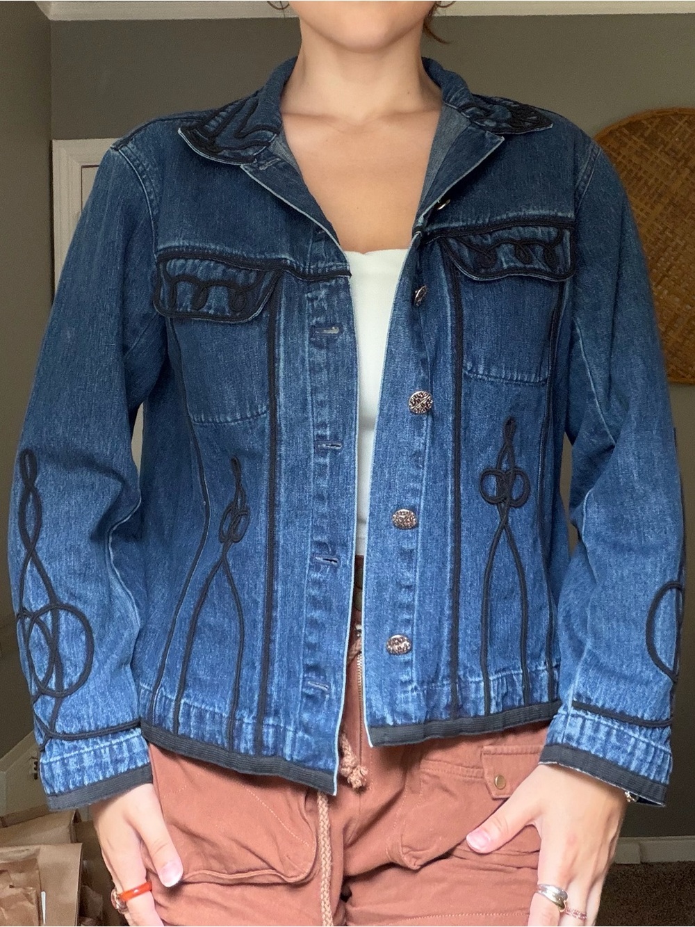 Vintage 100% Cotton Jean Jacket w/ Black Detailing